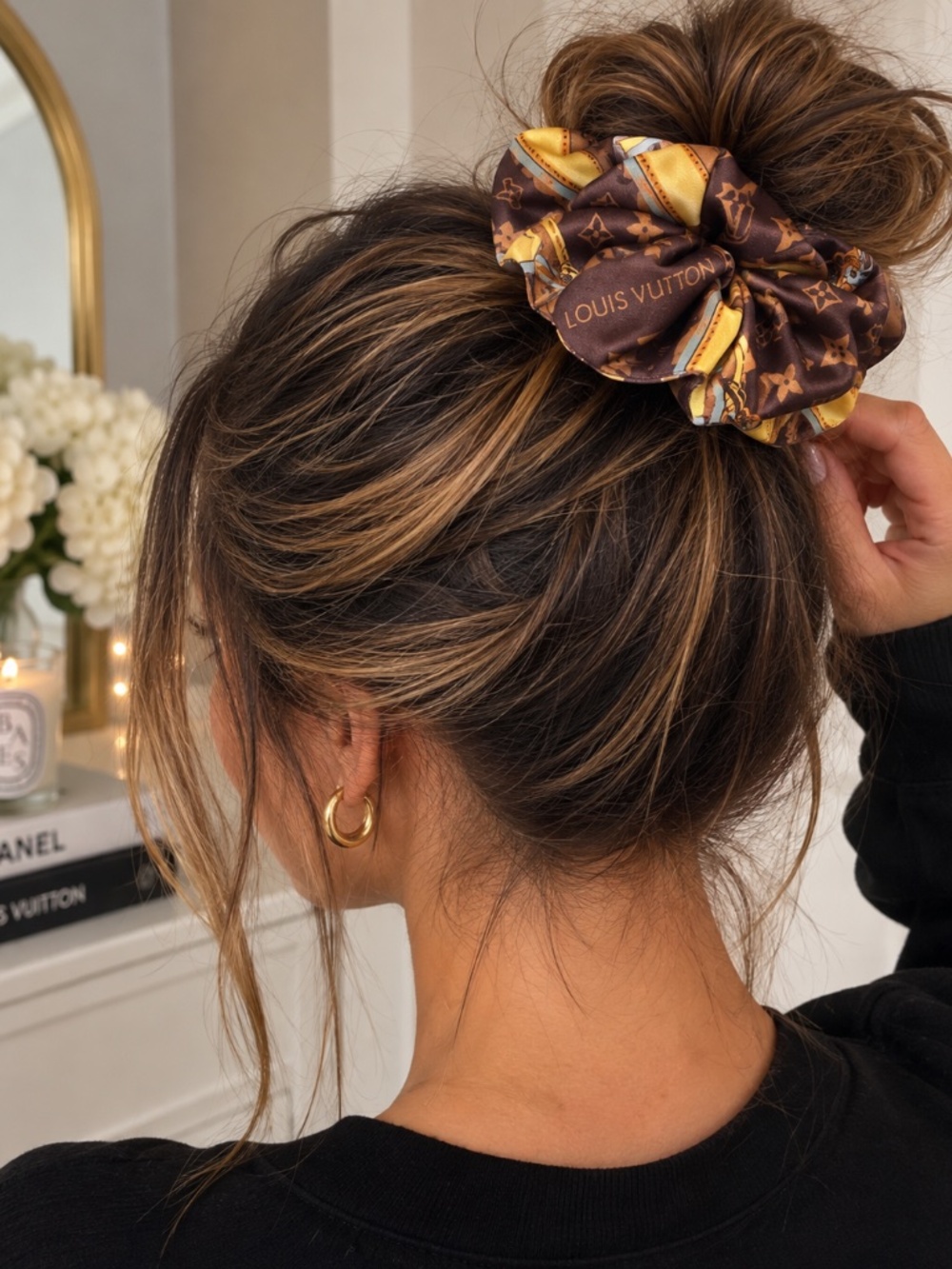Chocolate Brown LV Style Scrunchie